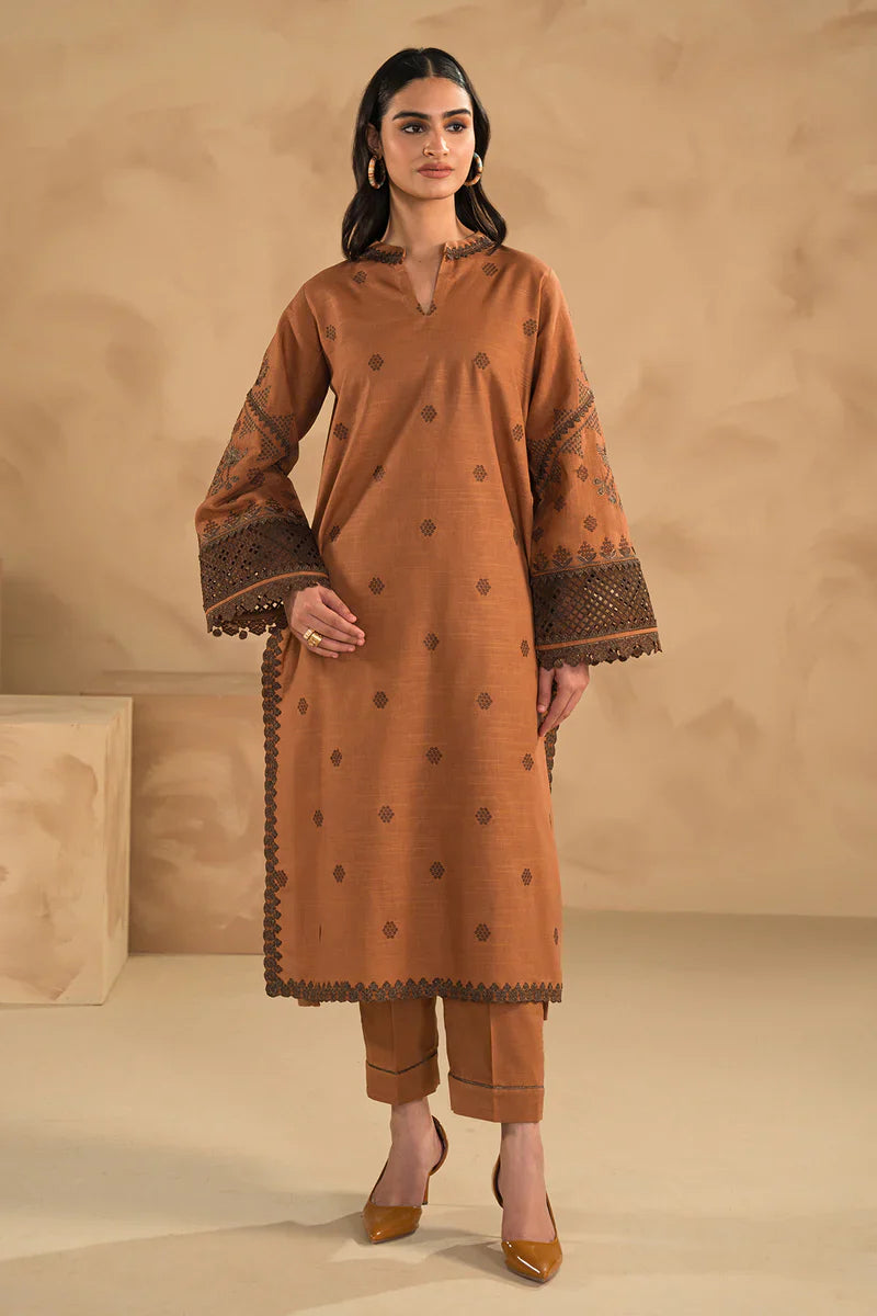 RP631-WINTER 3PC Dhannak Embroidered suit with Printed Shawll