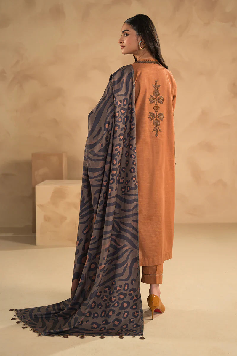 RP631-WINTER 3PC Dhannak Embroidered suit with Printed Shawll