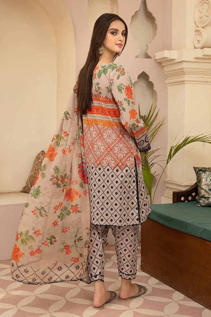 RP700-3PC Lawn Digital Printed Shirt With & Digital Printed Bamber Chiffon Dupatta
