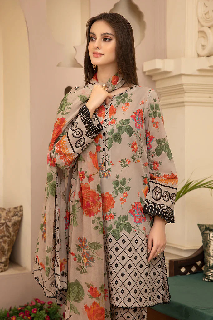 RP700-3PC Lawn Digital Printed Shirt With & Digital Printed Bamber Chiffon Dupatta