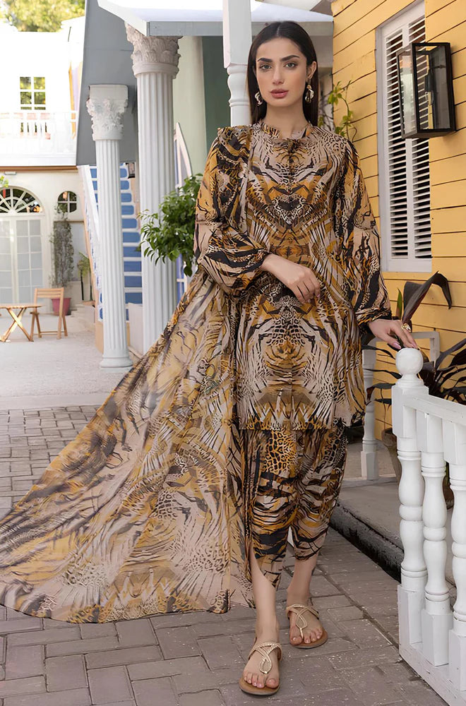 RP708-3Pc Digital Printed Lawn Shirt With Printed Lawn Trouser and Chiffon Dupatta