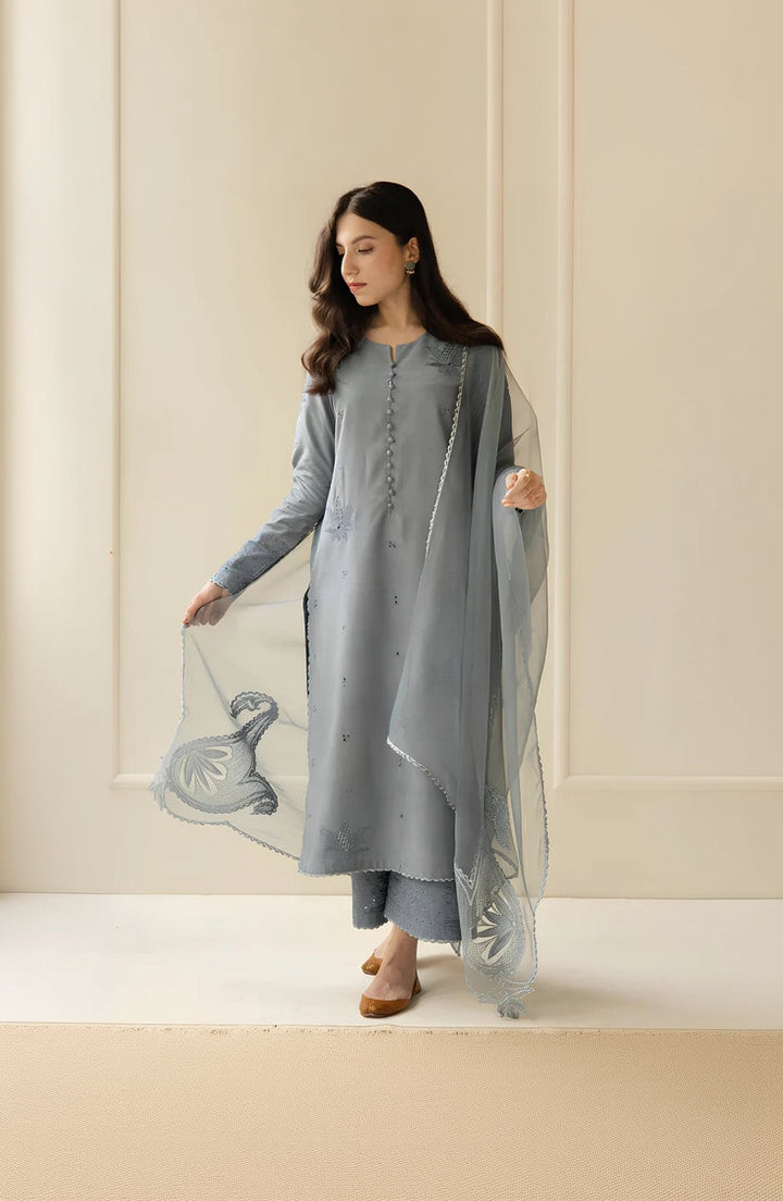 RP730-SUMMER 3PC Lawn Embroidered Shirt With Organza Embroidered Dupatta