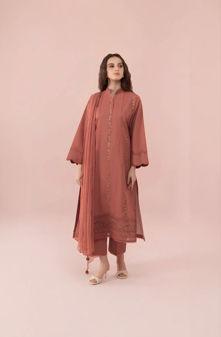 RP731-SUMMER 3PC Lawn Embroidered Shirt With Chiffon Embroidered Dupatta