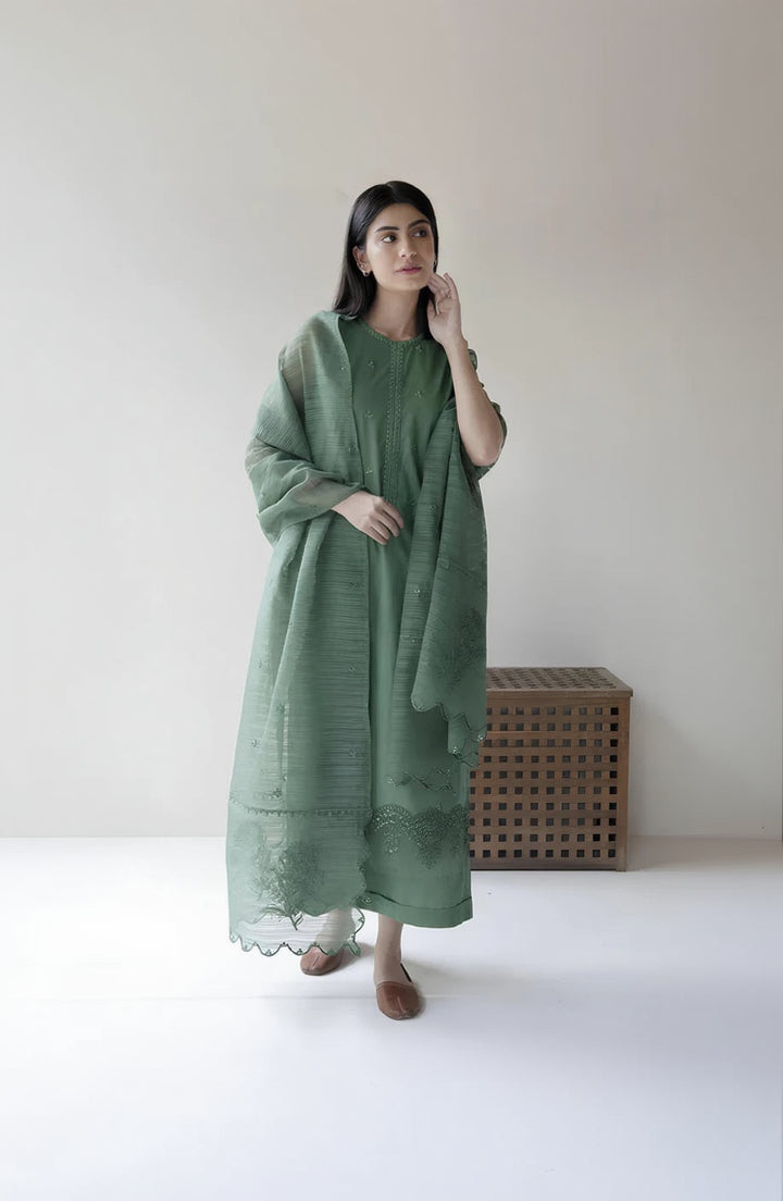 RP732-SUMMER 3PC Lawn Embroidered Shirt With Organza Embroidered Dupatta