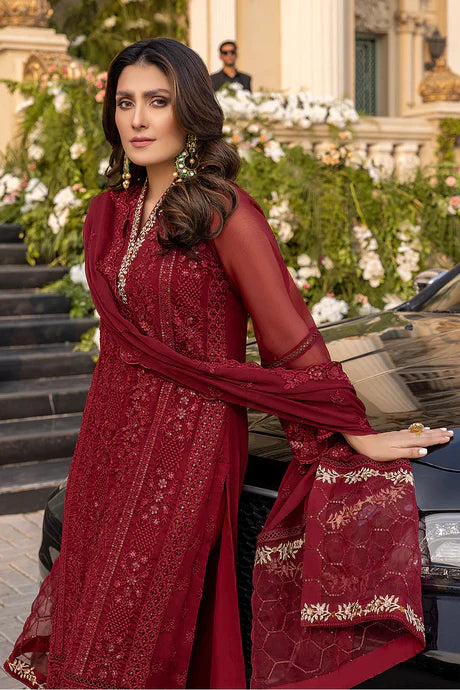 RP733-SUMMER 3 Piece Unstitched Heavy Embroidered Lawn Suit With Heavy Embroidered Chiffon Dupatta