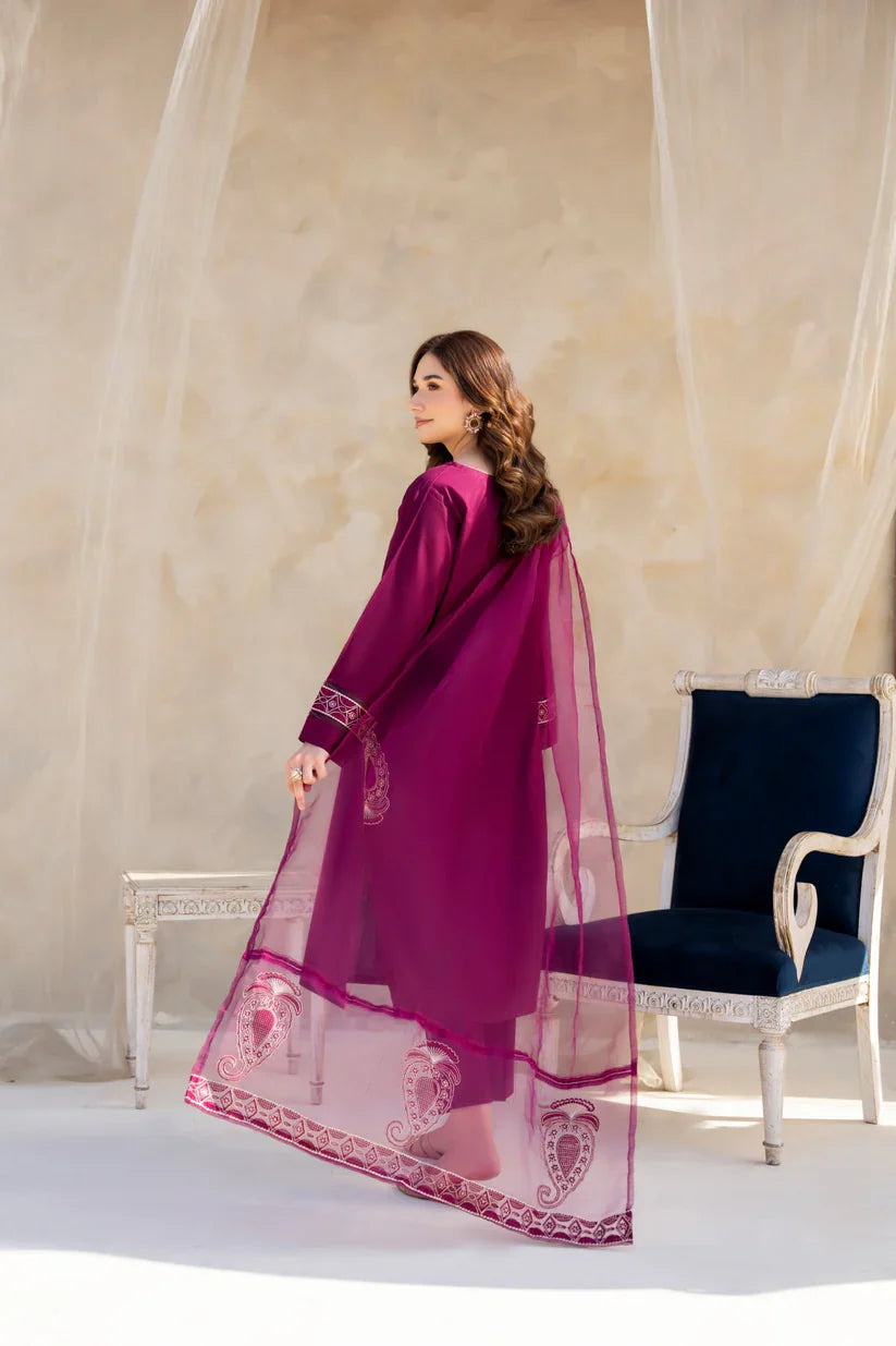 RP763-SUMMER 3PC Lawn Embroidered Shirt With Organza Embroidered Dupatta