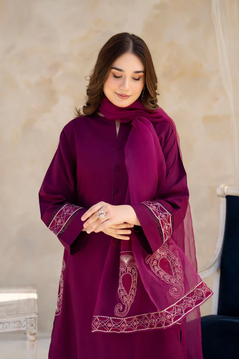 RP763-SUMMER 3PC Lawn Embroidered Shirt With Organza Embroidered Dupatta