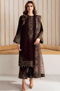 RP902-Winter Velvet Unstitched 3PCs Embroidered Dress With Organza Dupatta