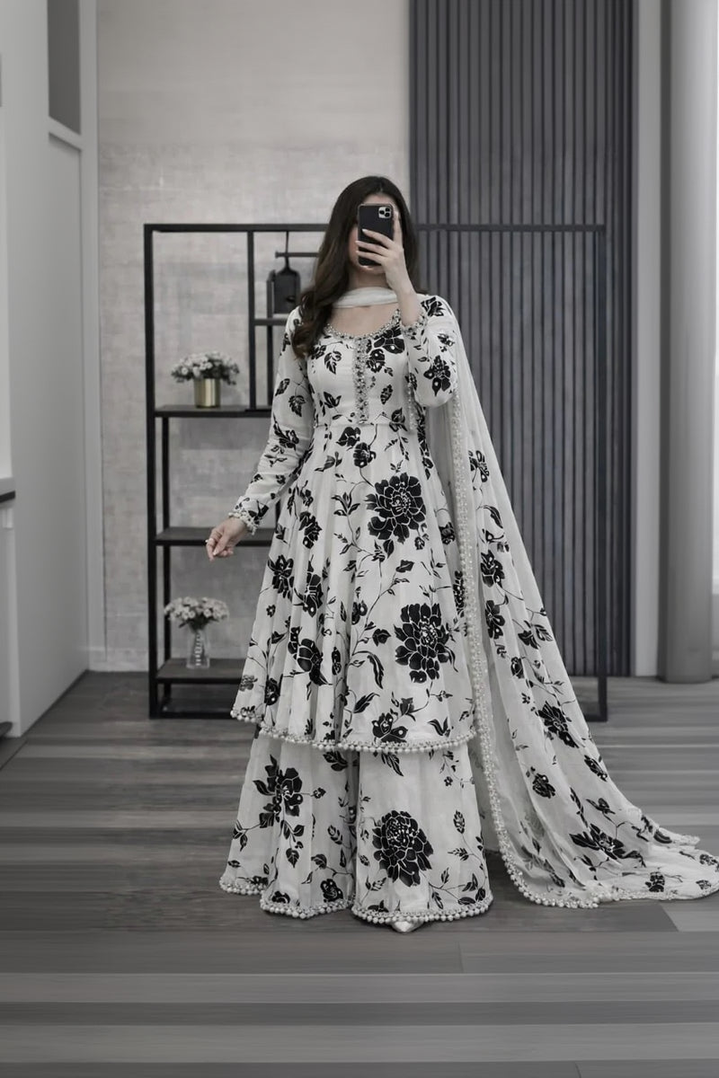 RP1220 Rangraiz - 3 piece kataan silk frock style Printed suit