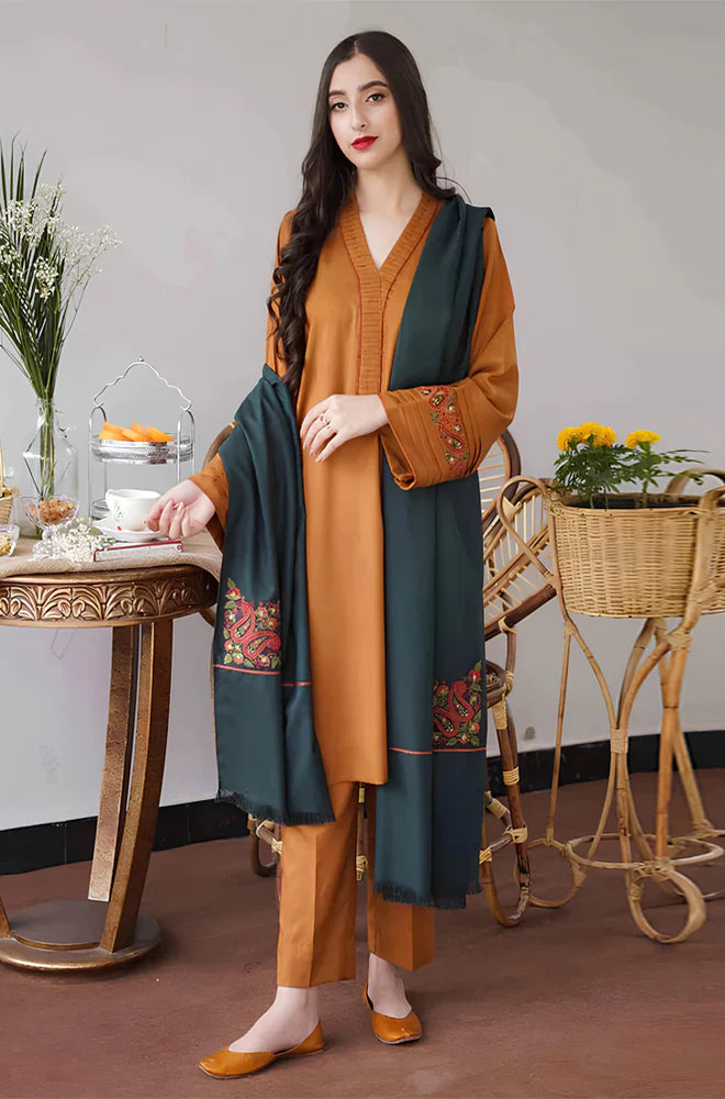 Rp500-3PC Dhanak suit with Embroidered Dhanak Shawll