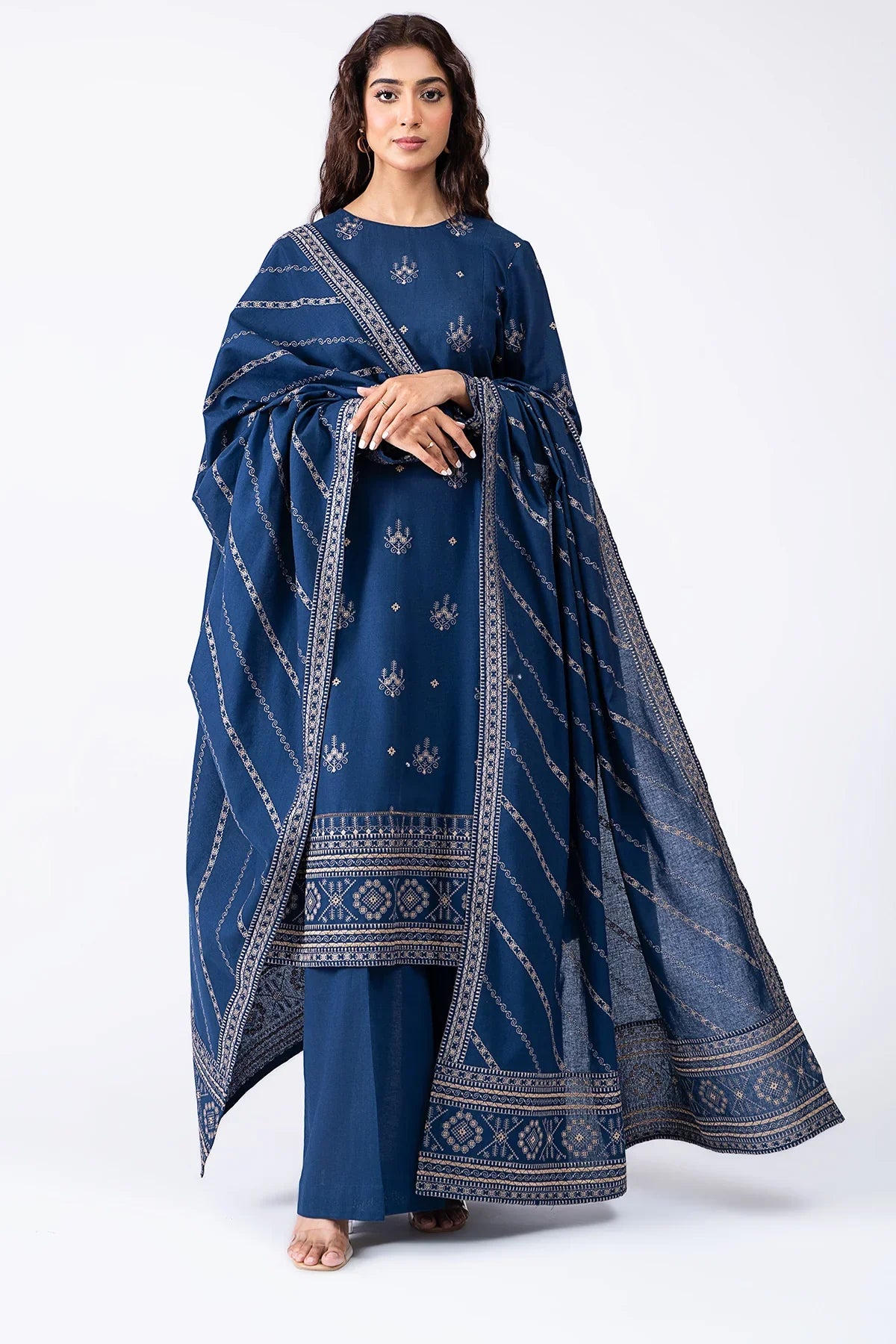 Rp578-WINTER 3-Pc Embroidered Dhanak Suit with Heavy Embroidered Dhanak Shawll