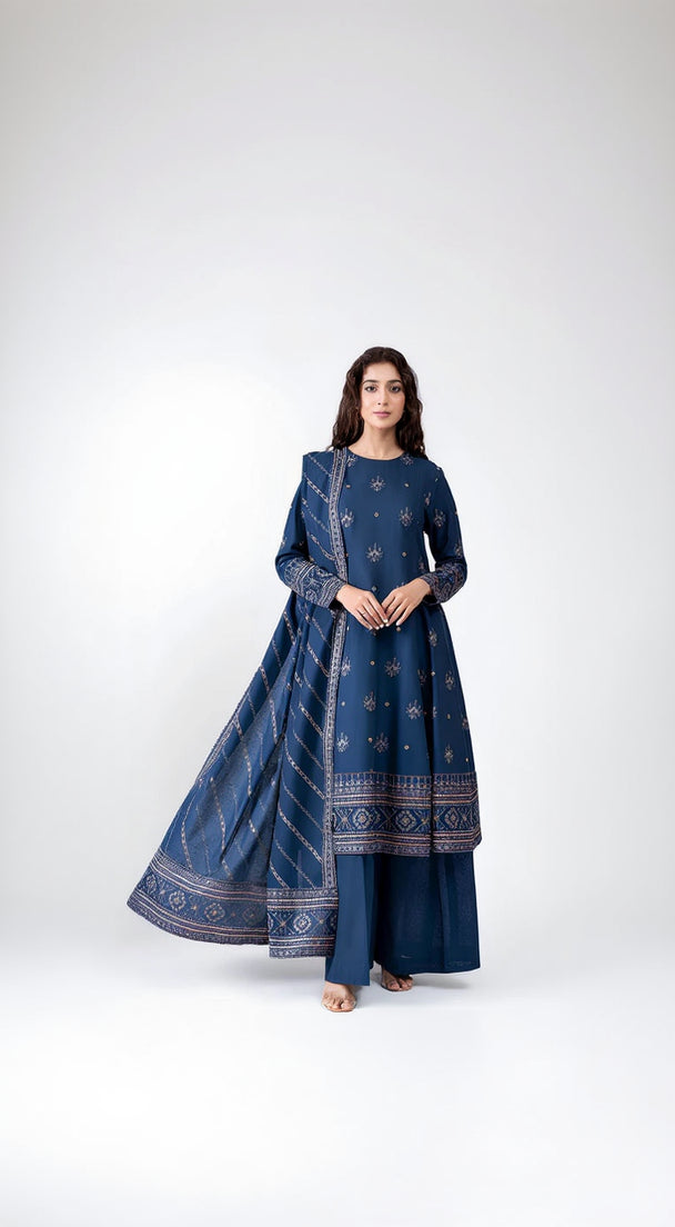 Rp578-WINTER 3-Pc Embroidered Dhanak Suit with Heavy Embroidered Dhanak Shawll