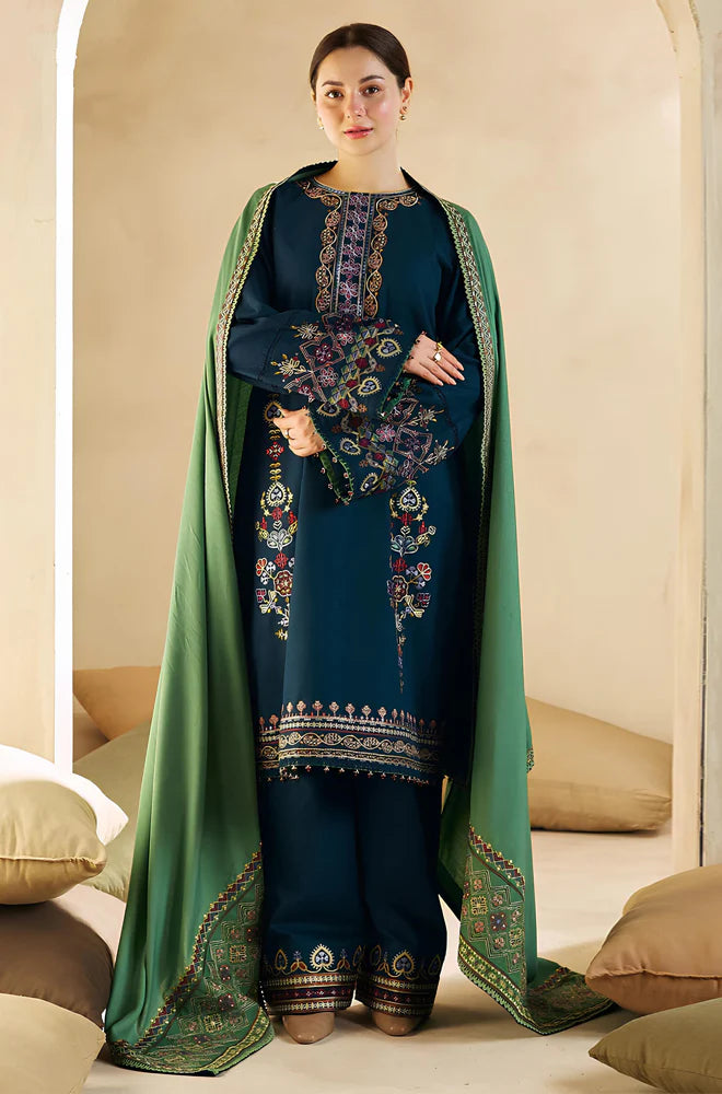 Rp590-WINTER 3-Pc Embroidered Dhanak Suit with Heavy Embroidered Dhanak Shawll