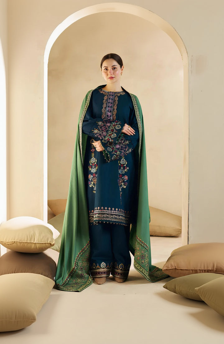 Rp590-WINTER 3-Pc Embroidered Dhanak Suit with Heavy Embroidered Dhanak Shawll