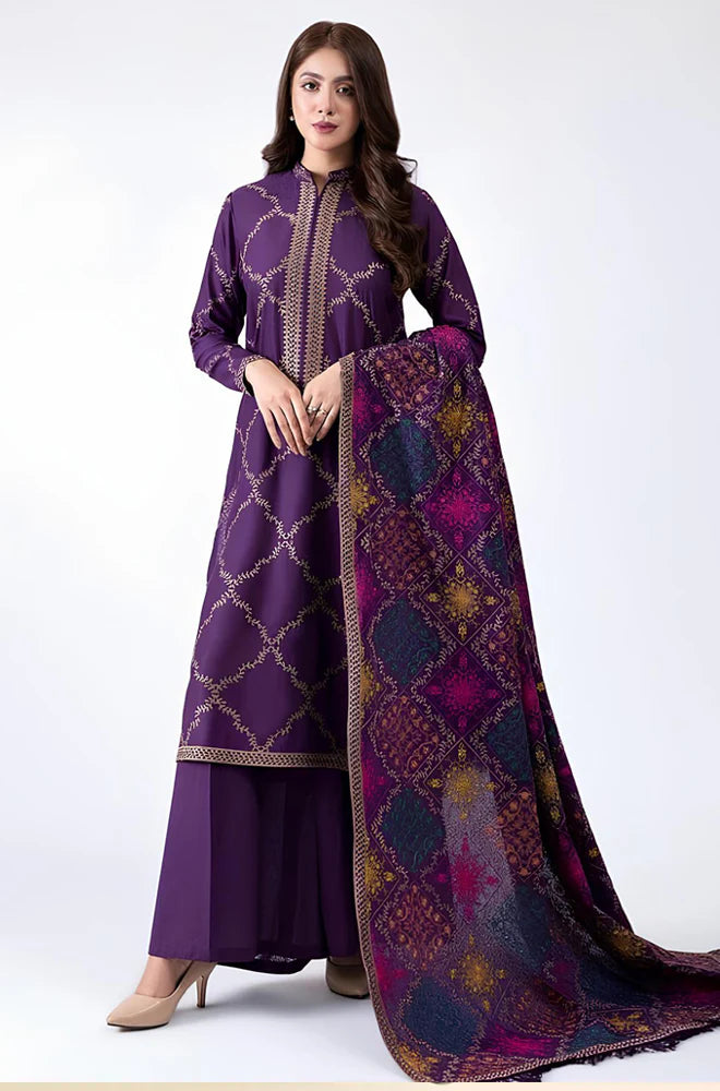 Rp603-WINTER 3-Pc Embroidered Dhanak Suit with Heavy Embroidered Dhanak Shawll