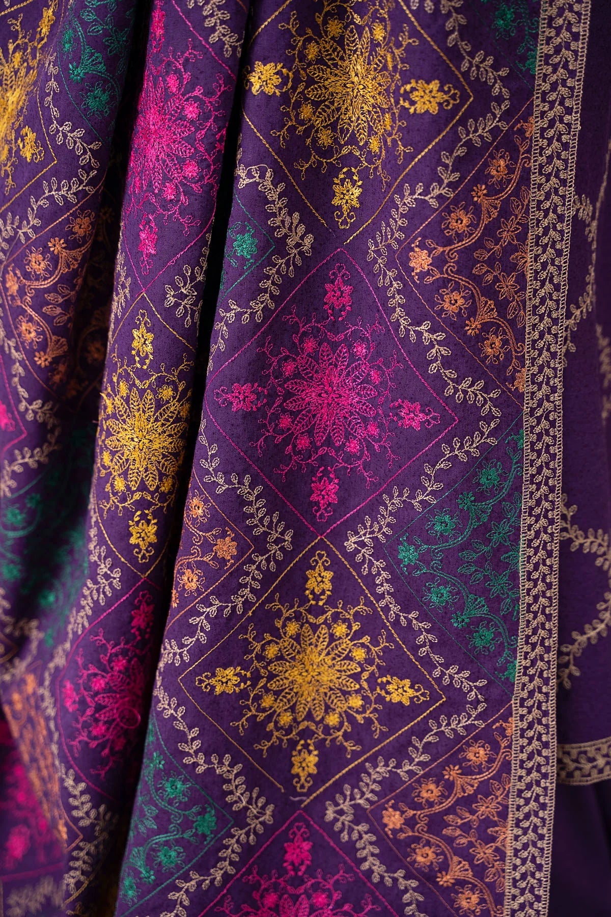 Rp603-WINTER 3-Pc Embroidered Dhanak Suit with Heavy Embroidered Dhanak Shawll