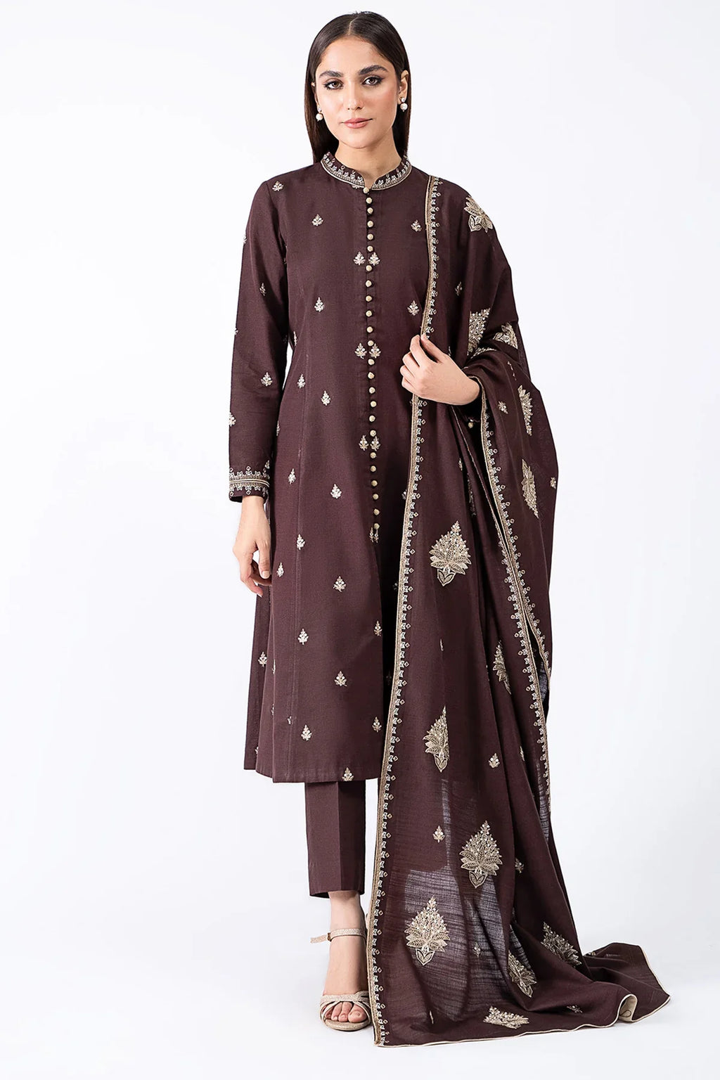 Rp604-WINTER 3-Pc Embroidered Dhanak Suit with Heavy Embroidered Dhanak Shawll