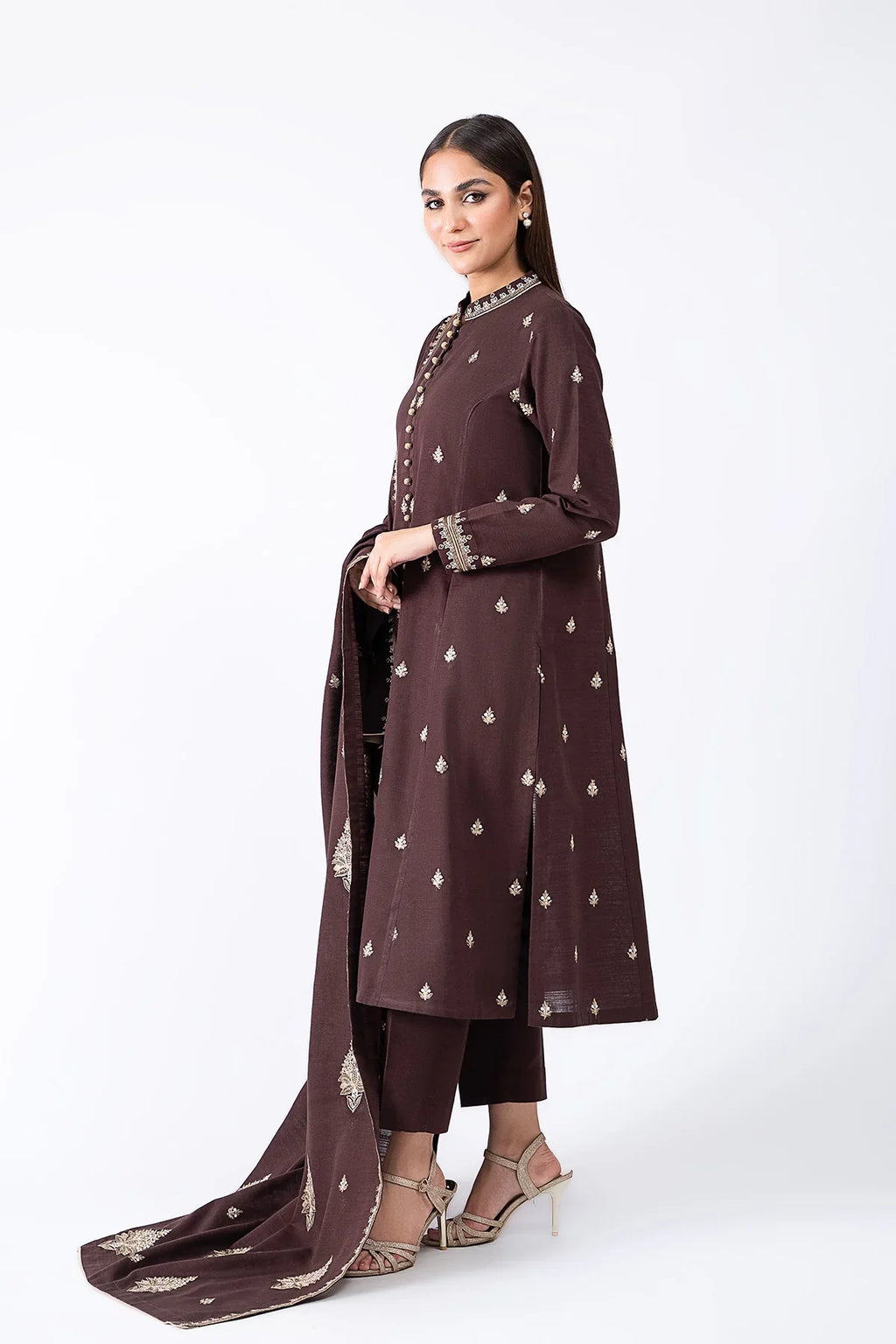 Rp604-WINTER 3-Pc Embroidered Dhanak Suit with Heavy Embroidered Dhanak Shawll