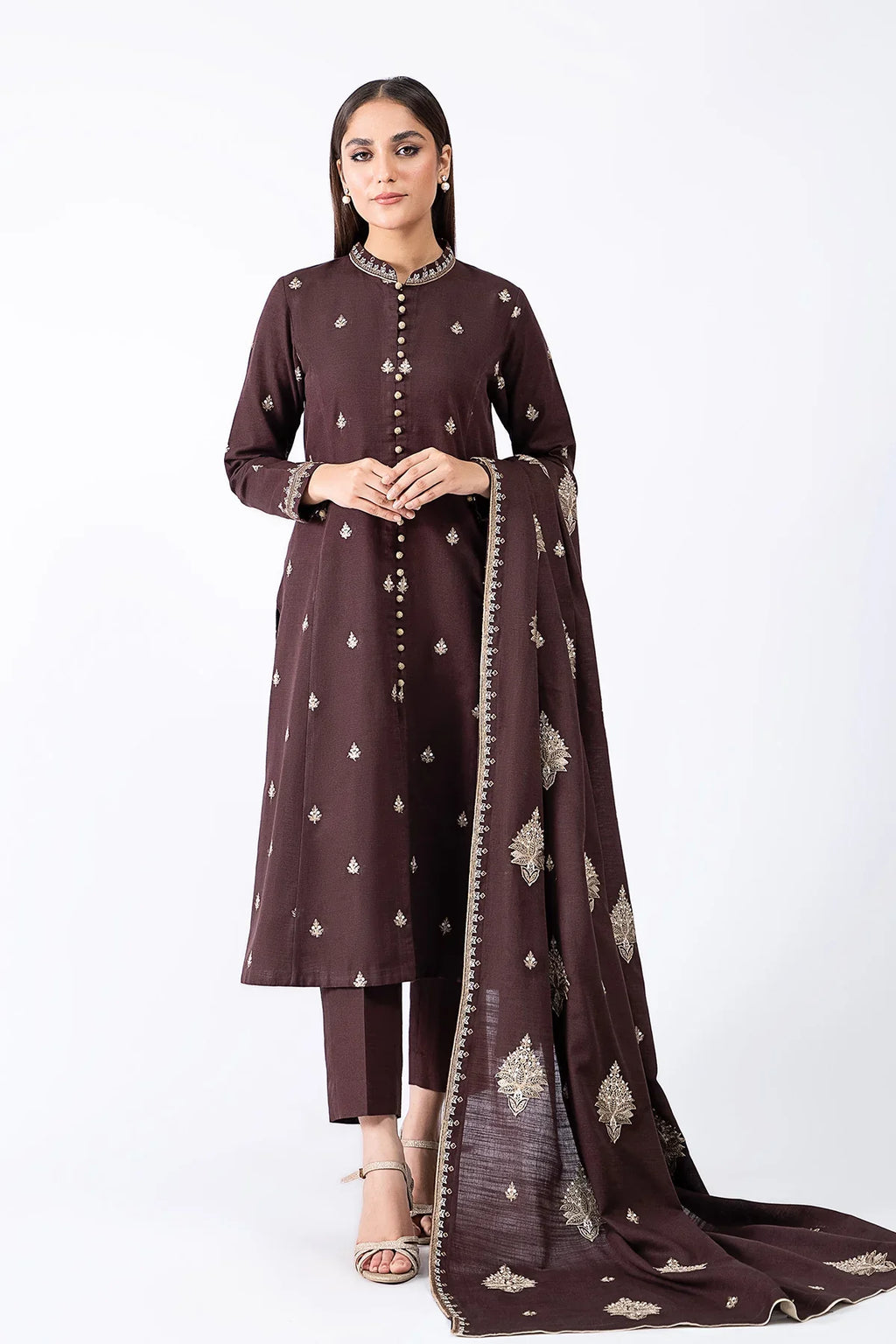 Rp604-WINTER 3-Pc Embroidered Dhanak Suit with Heavy Embroidered Dhanak Shawll