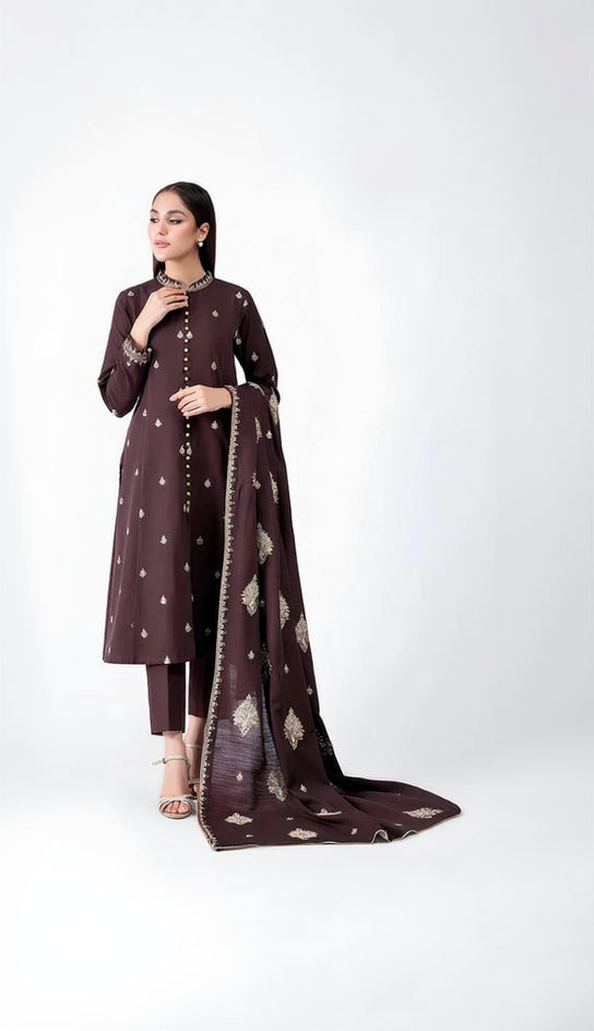 Rp604-WINTER 3-Pc Embroidered Dhanak Suit with Heavy Embroidered Dhanak Shawll