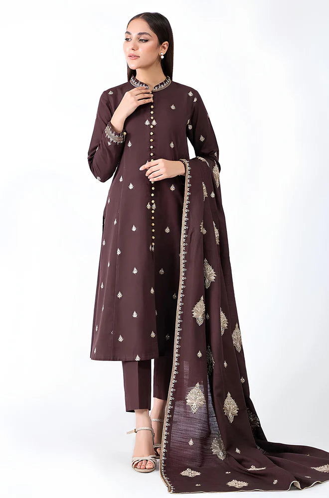 Rp604-WINTER 3-Pc Embroidered Dhanak Suit with Heavy Embroidered Dhanak Shawll
