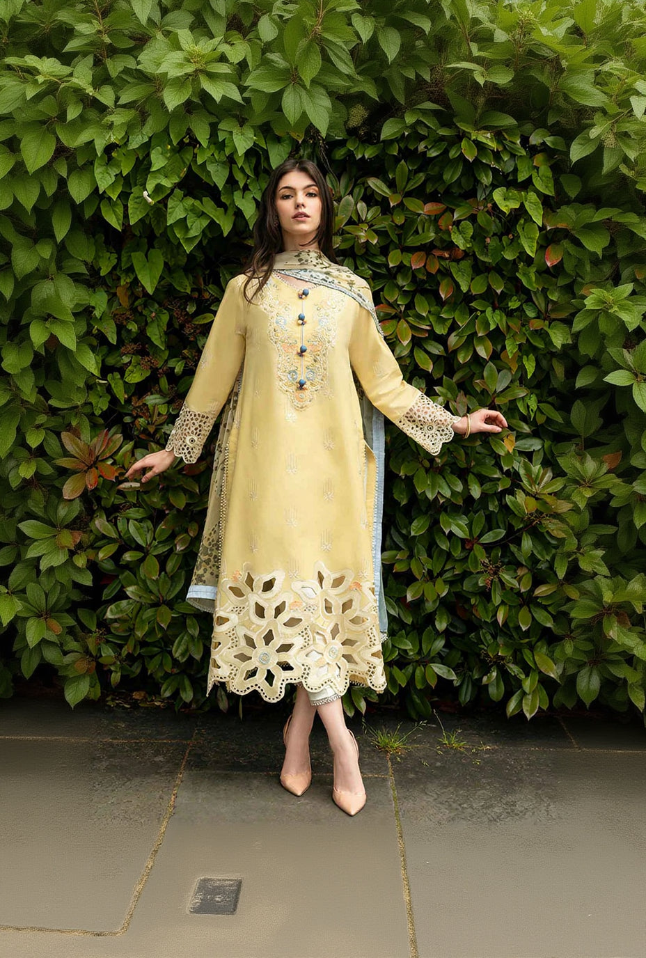 RP1139Mushaq - Summer 3PC Lawn Chikenkari Embroidered Shirt