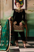 Rp551 - Muzlin-Velvet Embroidered Winter 3 Piece Suit