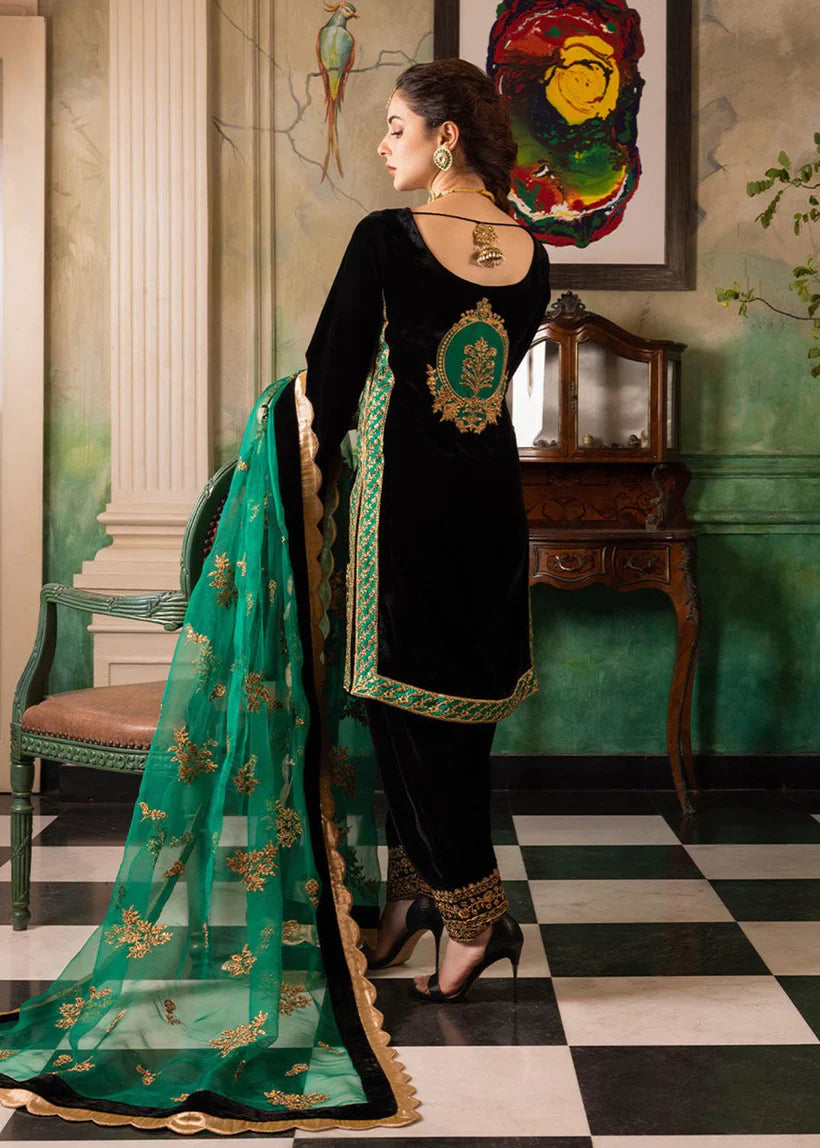 Rp551 - Muzlin-Velvet Embroidered Winter 3 Piece Suit