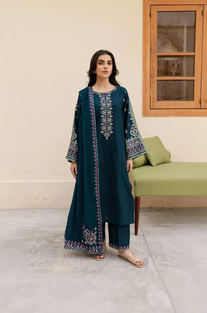 Rp33113- Sapphire - Winter 3PC Dhanak Embroidered Suit