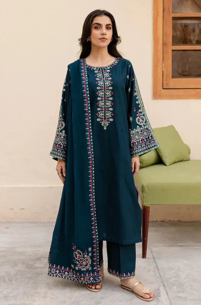 Rp33113- Sapphire - Winter 3PC Dhanak Embroidered Suit