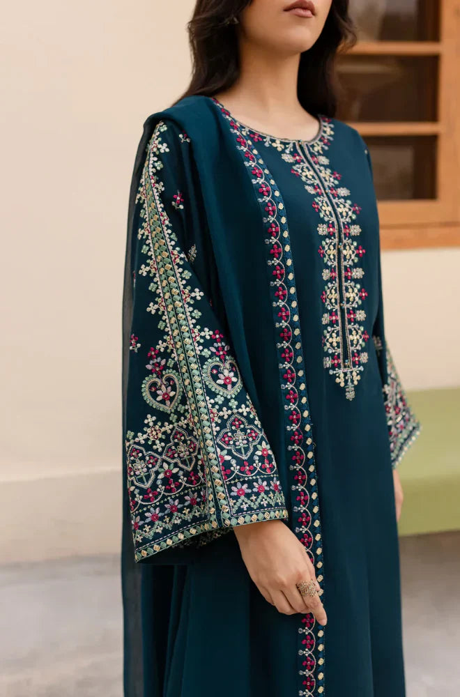 Rp33113- Sapphire - Winter 3PC Dhanak Embroidered Suit