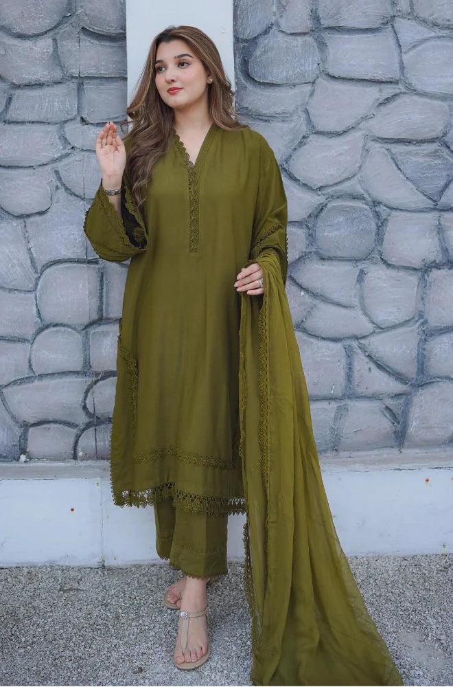 Rp33130- Sapphire - Winter 3PC Dhanak Embroidered Suit