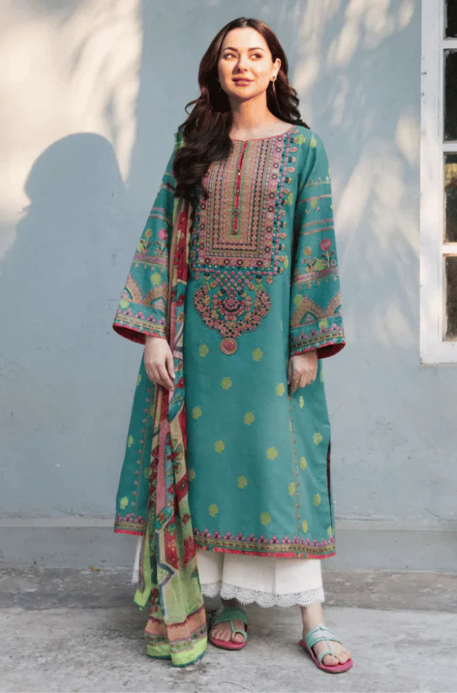 Rp3315- Sapphire - Winter 3PC Dhanak Embroidered Suit