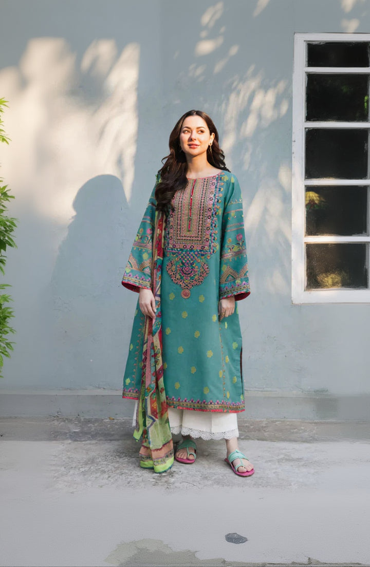 Rp3315- Sapphire - Winter 3PC Dhanak Embroidered Suit