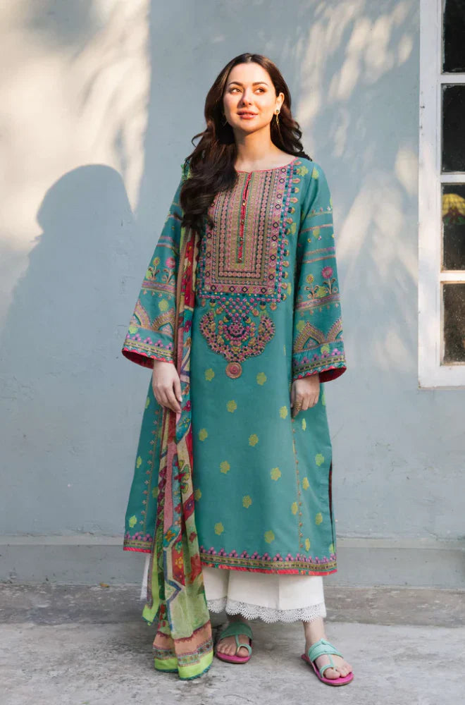 Rp3315- Sapphire - Winter 3PC Dhanak Embroidered Suit
