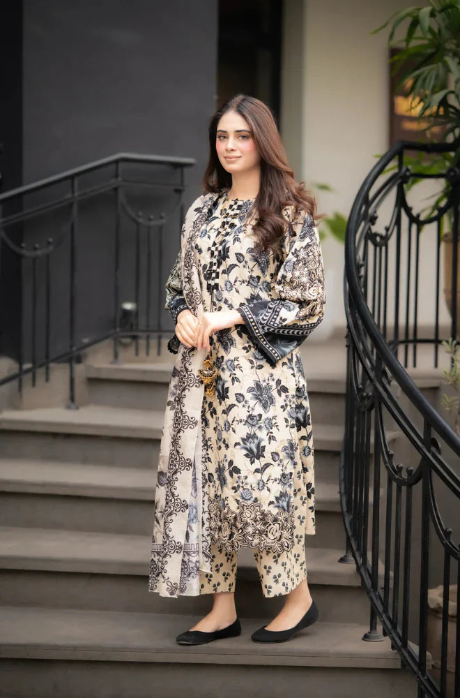 RP3389-Sapphire - Winter 3PC Karandi Digital Print Dress