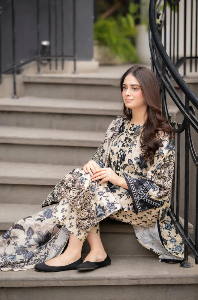 RP3389-Sapphire - Winter 3PC Karandi Digital Print Dress