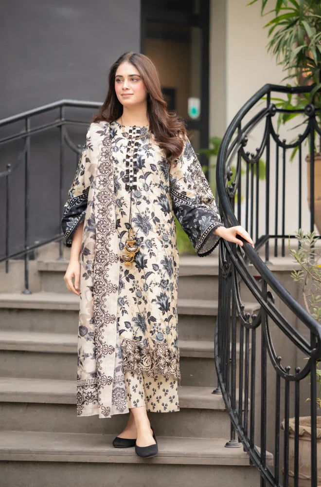 RP3389-Sapphire - Winter 3PC Karandi Digital Print Dress