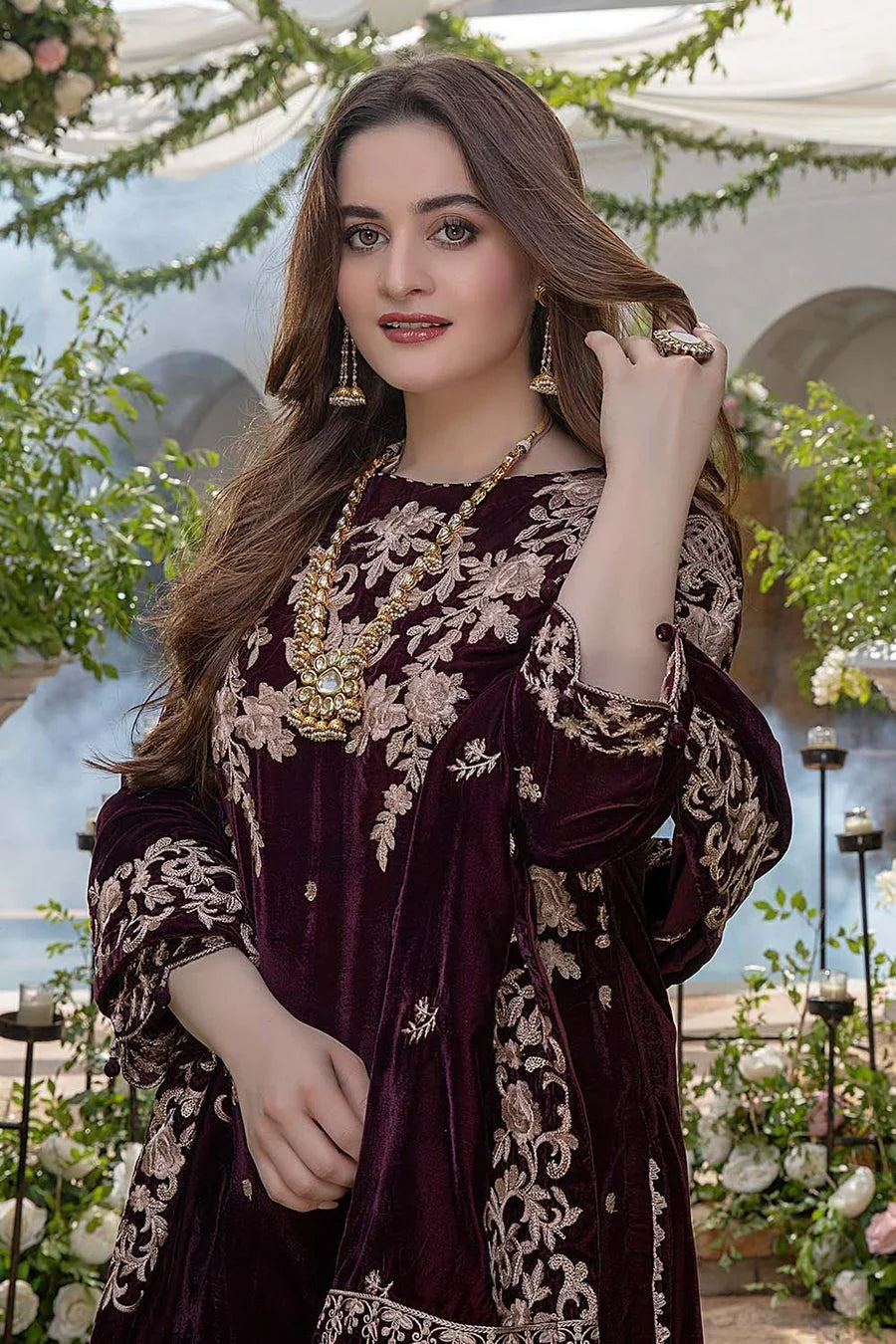 Rp403-Embroidered Velvet Three piece With Velvet Shawl Winter Collection
