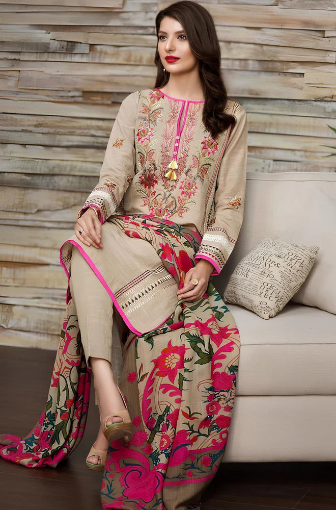 Rp530-WINTER 3PC Dhanak Embroidered Suit with Printed Wool Shawll