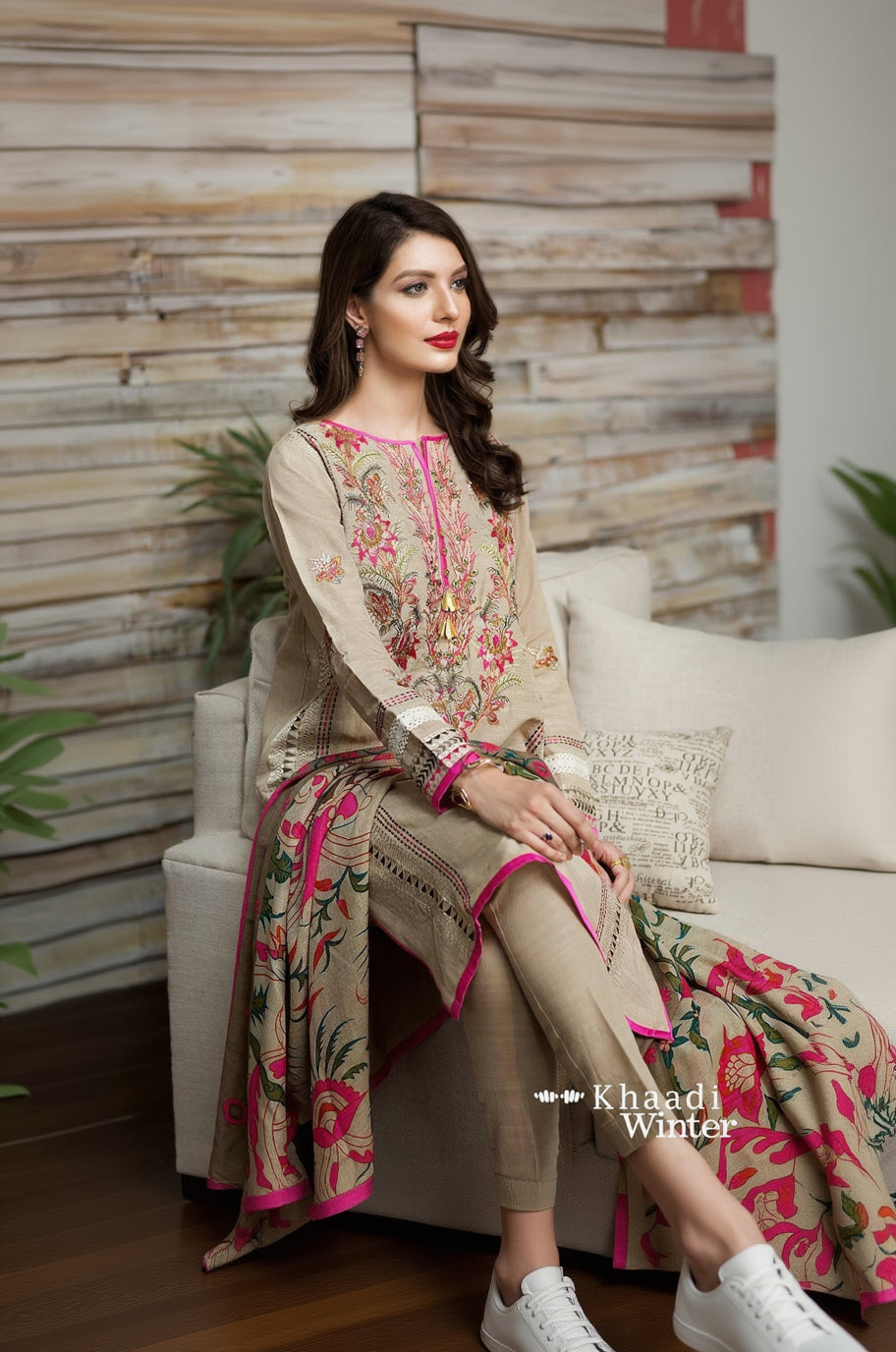 Rp530-WINTER 3PC Dhanak Embroidered Suit with Printed Wool Shawll
