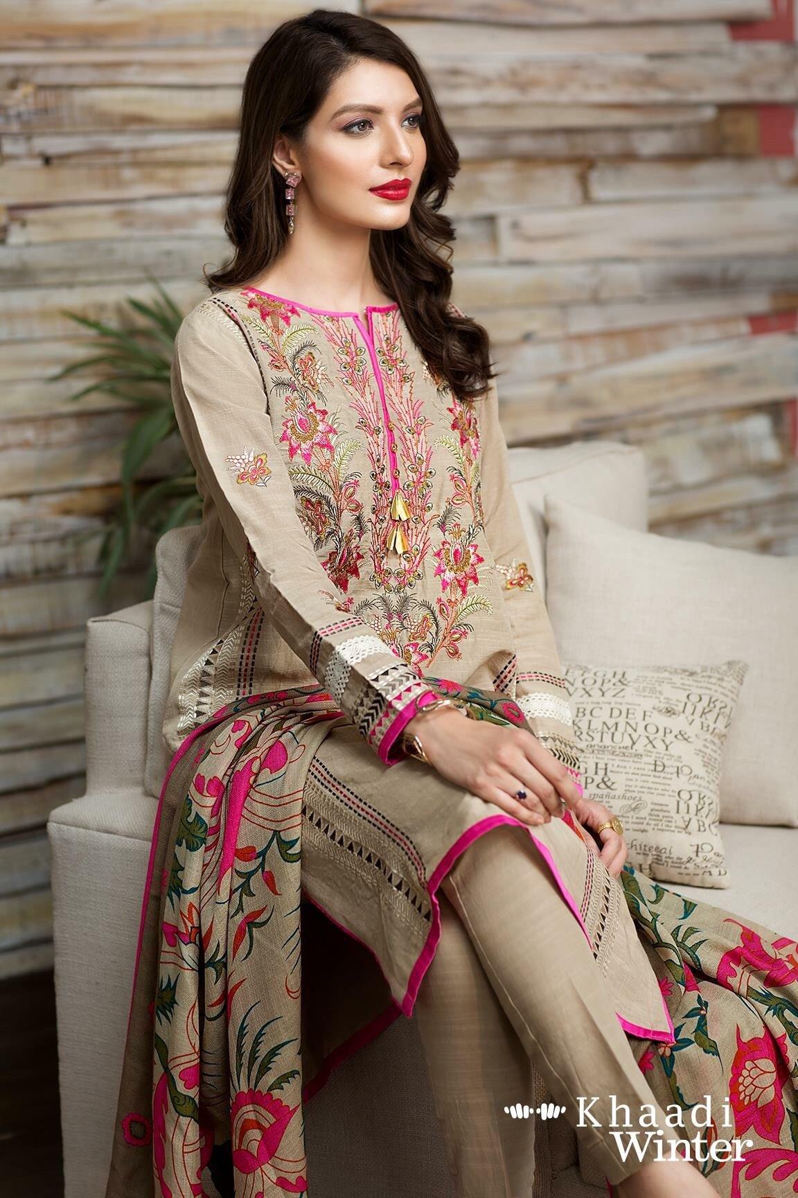 Rp530-WINTER 3PC Dhanak Embroidered Suit with Printed Wool Shawll