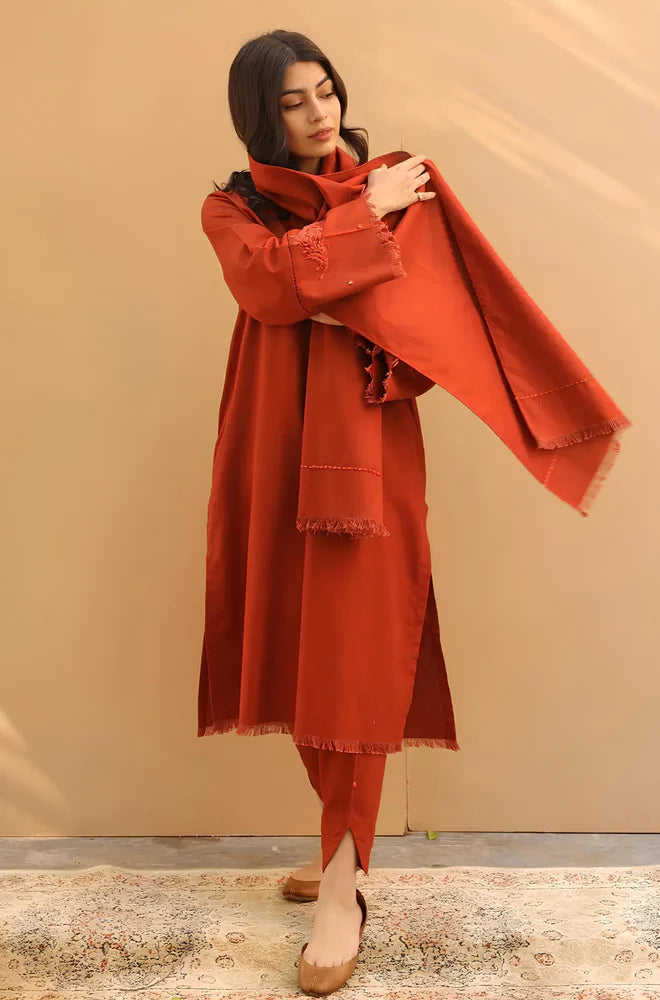 Rp565-WINTER 3PC Dhannak Embroidered Suit with Dhanak Embroidered Shawll