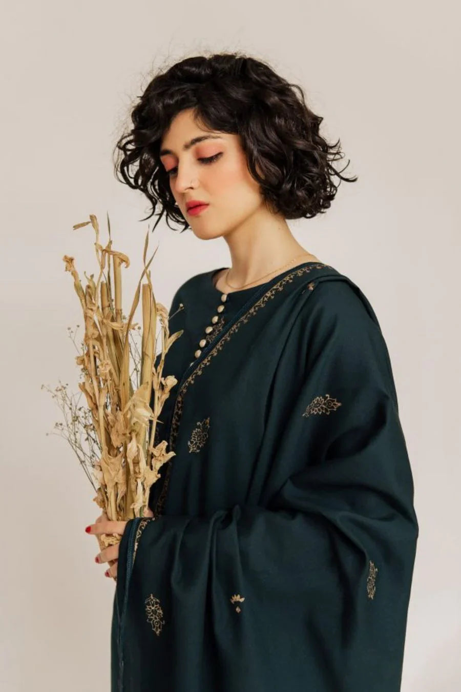 Rp566-WINTER 3PC Dhannak Embroidered Suit with Dhanak Embroidered Shawll