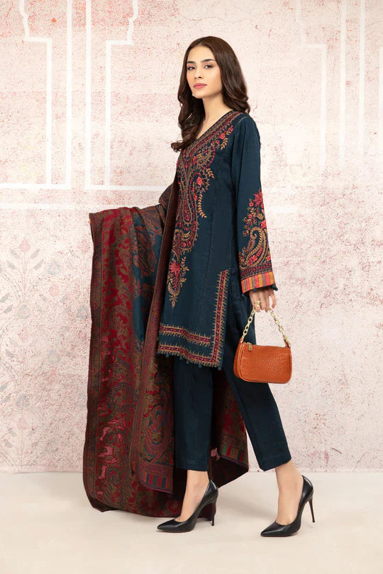 Rp582-Winter 3PC Khaddar Embroidered Suit with Printed Wool Shawll