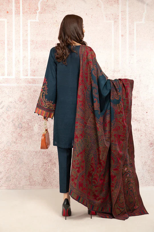 Rp582-Winter 3PC Khaddar Embroidered Suit with Printed Wool Shawll