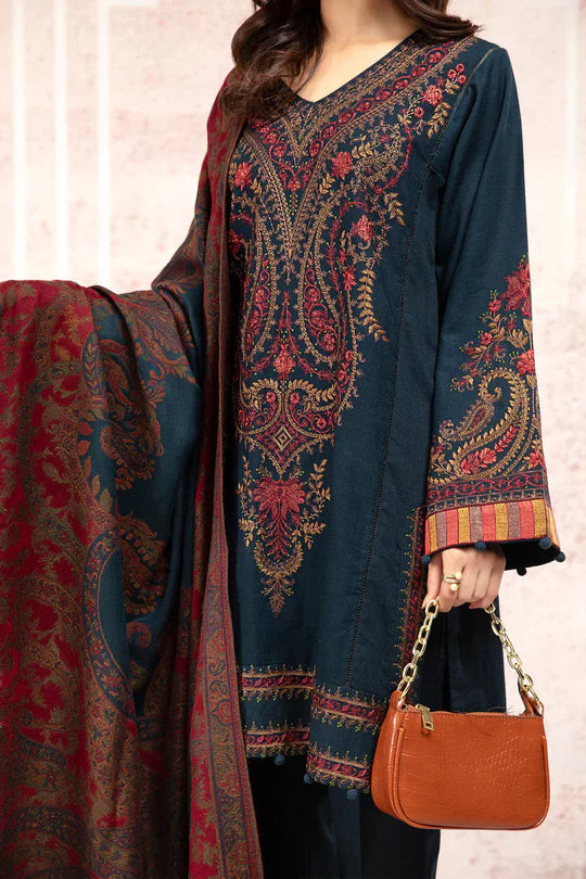 Rp582-Winter 3PC Khaddar Embroidered Suit with Printed Wool Shawll
